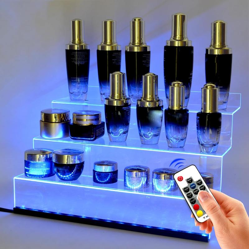 12 IN Clear Acrylic Display Riser Shelf with LED light,3 Tier Display Step Shelves Holder, Perfume Cologne Organizer Holder,Pops Toys Figures, Clear Cupcake Riser, Dessert Shelf, Decoration on