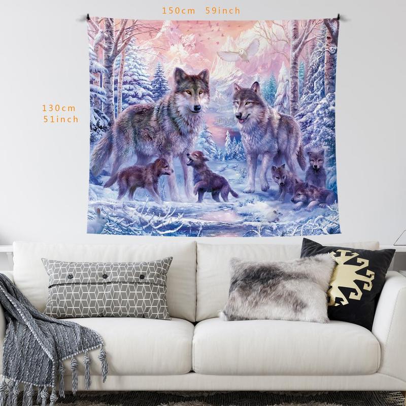 Wolf Family Pattern Tapestry, Creative Wall Decor Tapestry, Wall Hanging Decor for Home Living Room Bedroom University Dormitory