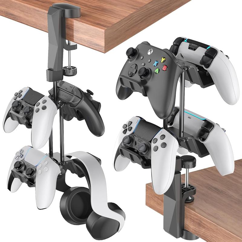 CHRISTMAS SALE:Controller Holder with Headphone Hook Clip Over & Under Desk, 2-Tier Gaming Headset Holder And Controller Stand, Under Desk Headphone Hanger & Game Controller Organizer with Cable Clip & 360° Rotation Racks Hanging