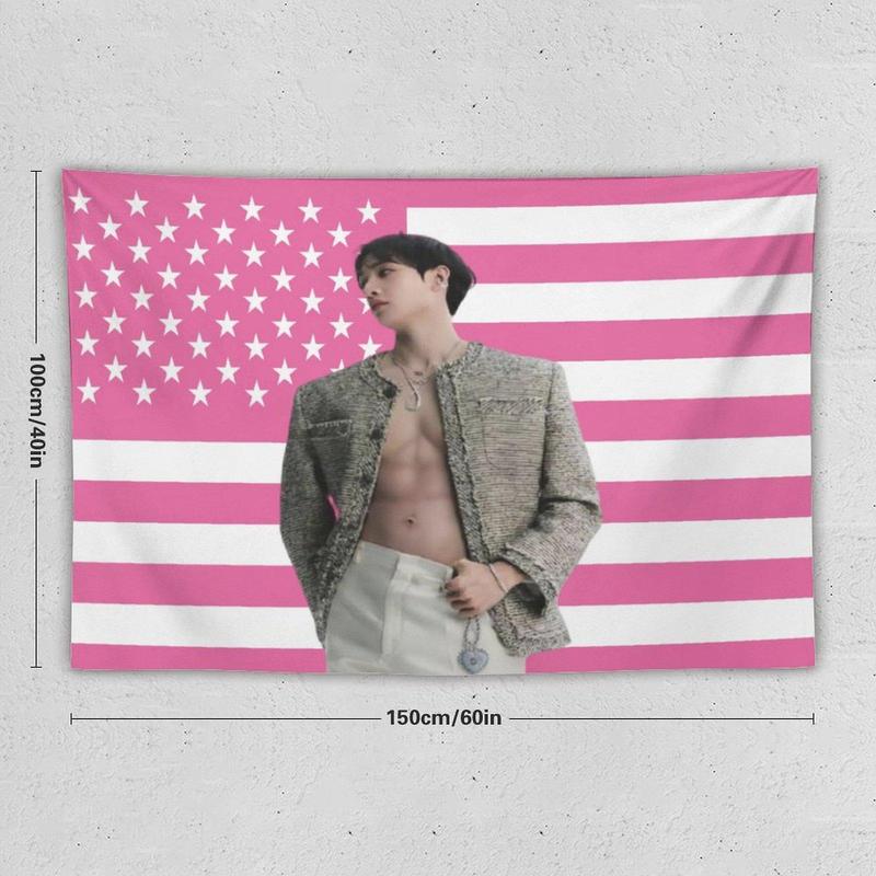 Art Tapestry Actor Star Wall Tapestry Bangchan Pink American Flag Poster Suitable for College Dormitory Bedroom Living Room Office Party Decoration Goods Gift