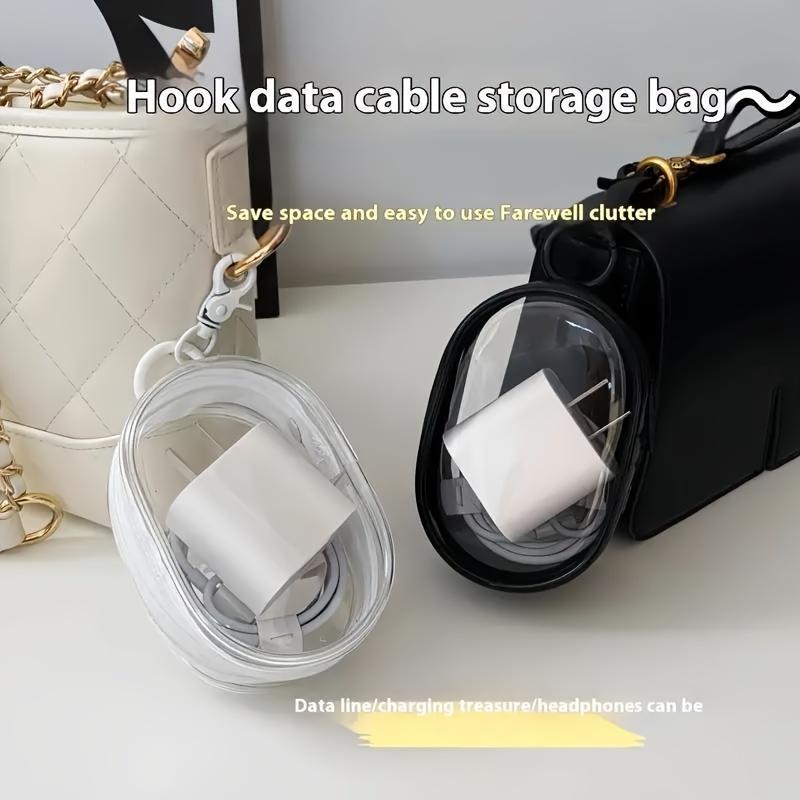 Clear Plastic Charger & Wire Organizer, 1 Count Portable Earplug Bag, Small Item Storage Bag, Protective Travel Accessories with Keychain