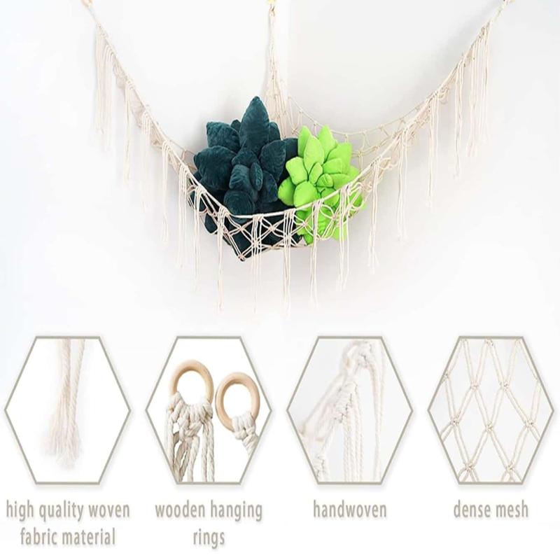 Plush Toy Net, 1 Count Hand-woven Rope Wall Mounted Triangular Toy Storage Corner Basket Organizer, Home Organizer for Living Room Bedroom Dormitory