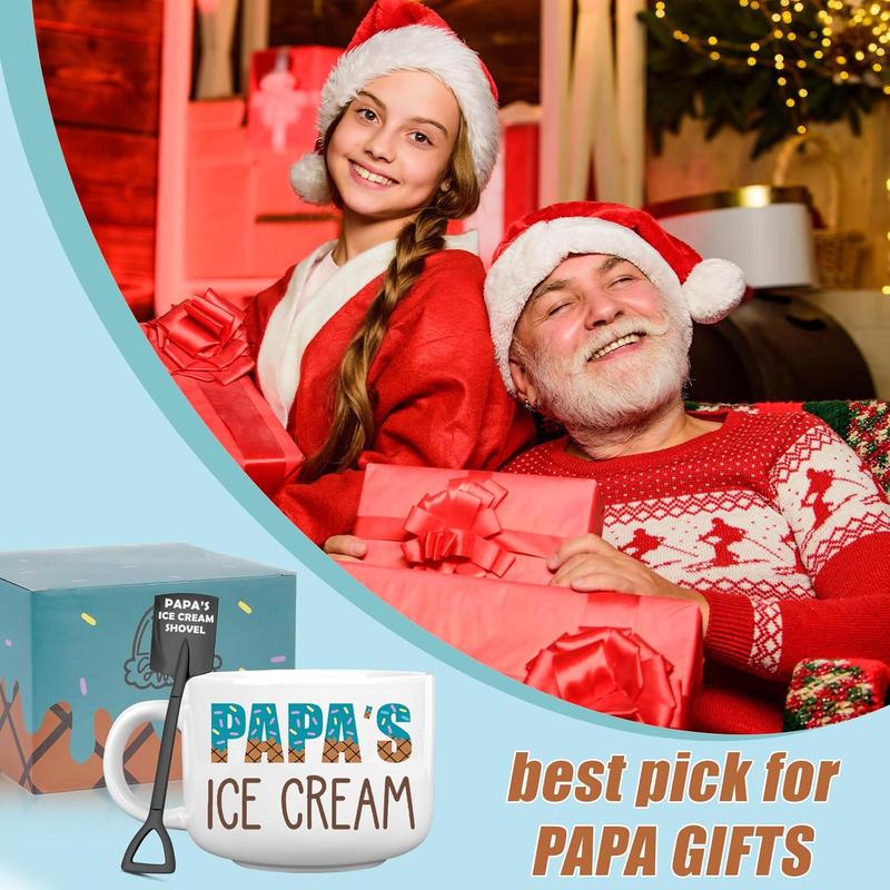 Papa Xmas Gifts from Grandkids, Papa Christmas Stocking Stuffer, Cool Papa Gift, Holidays Birthday Papa Gifts from Grandchildren, Novelty Papa Ceramic Bowl gift for Ice Cream Lover