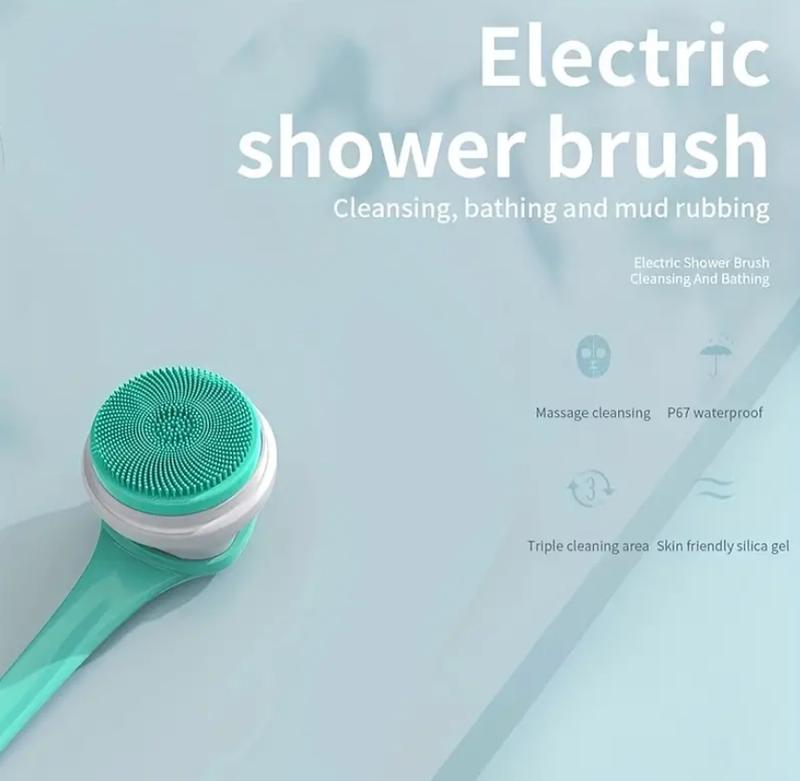 Rechargeable Electric Body Bath Brush with Long Handle and 5 Spin Shower Facial Brush Heads - Waterproof Silicone Body Scrubber for Deep Cleansing and Exfoliating - Ideal for Women and Men