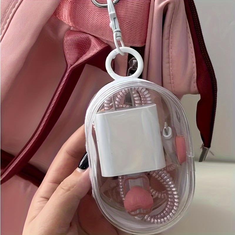 Clear Plastic Charger & Wire Organizer, 1 Count Portable Earplug Bag, Small Item Storage Bag, Protective Travel Accessories with Keychain