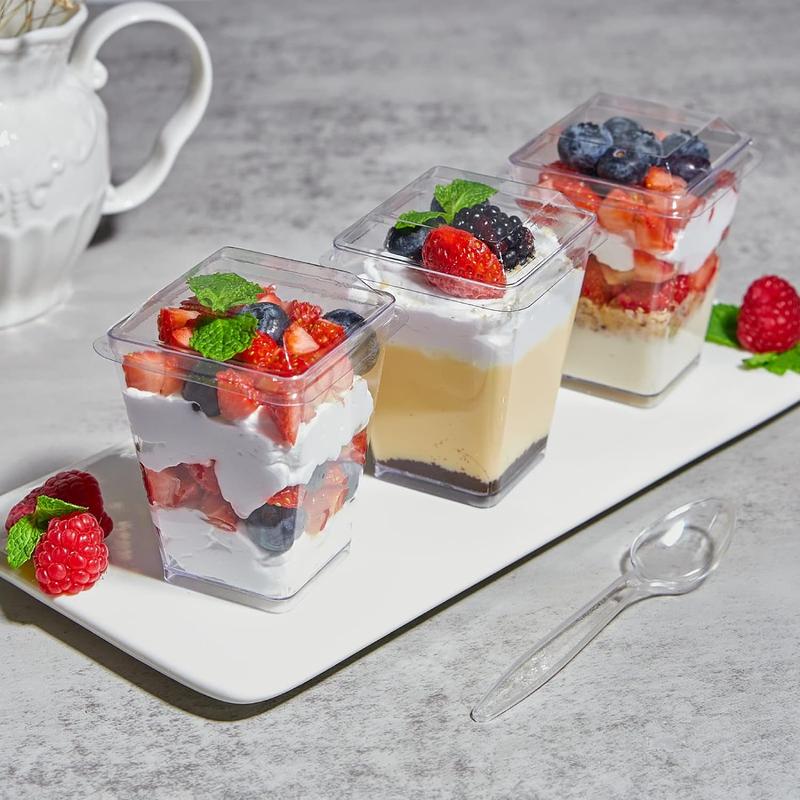 50 Pack 5 oz Dessert Cups with Lids and Spoons, Plastic Pudding Cups with Lids Mini Parfait Shooter Cups for Party Individual Banana Pudding Jello Yogurt Fruit Trifle