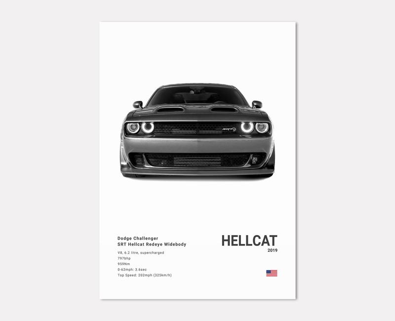 Dodge Challenger SRT Hellcat Redeye Poster No Framed Prints, Gifts For Men, Vintage Cars Posters, Car Lovers Gifts, Car Wall Art Room Decor