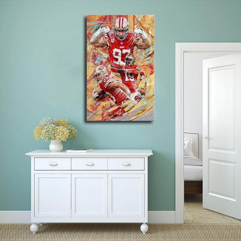 George Kittle Christian McCaffrey Deebo Samuel Nick Bosa Poster Canvas Poster Wall Art Decor Print Picture Paintings for Living Room Bedroom Decoration Unframe Gift Ornaments Artistic Photo Artistic Photo Artistic Photo