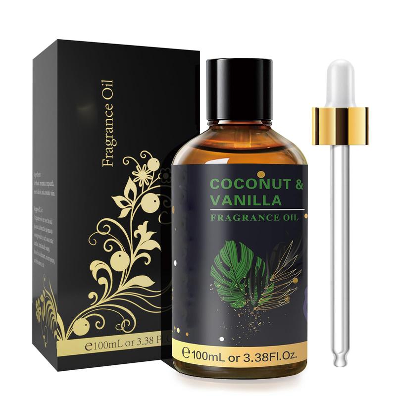 100ML 3.38FL.OZ Coconut & Vanilla Fragrance Oils with Glass Dropper, Essential Oils for Diffusers for Home, Long Lasting Scented Oils for Diffusers Soap Candle Making