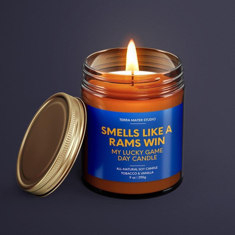 SFS - Smells Like A Rams Win | Rams Lucky Game Day Candle | Soy Candle | Sports Fan Gift | Rams Gift | Rams Unique Gift