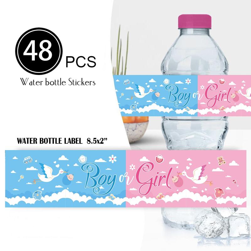 Water Bottle Sticker, 48pcs set Gender Reveal Water Bottle Sticker, Atmosphere Decoration Props, Gift for Boys & Girls, Party Decoration Supplies