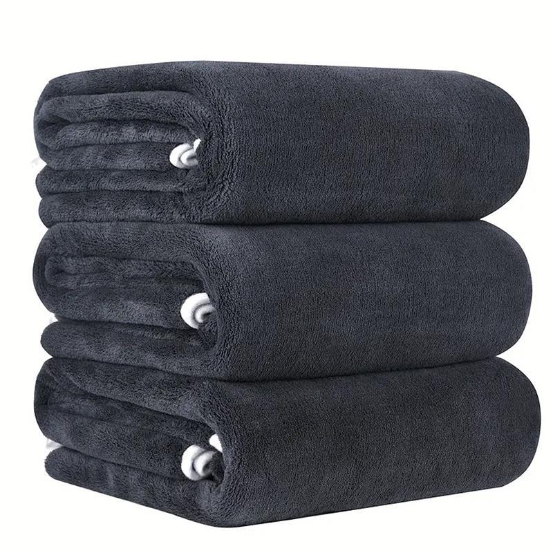 3pcs set Solid Color Soft Bath Towel, Absorbent Bathroom Towel, Household Bathroom Supplies