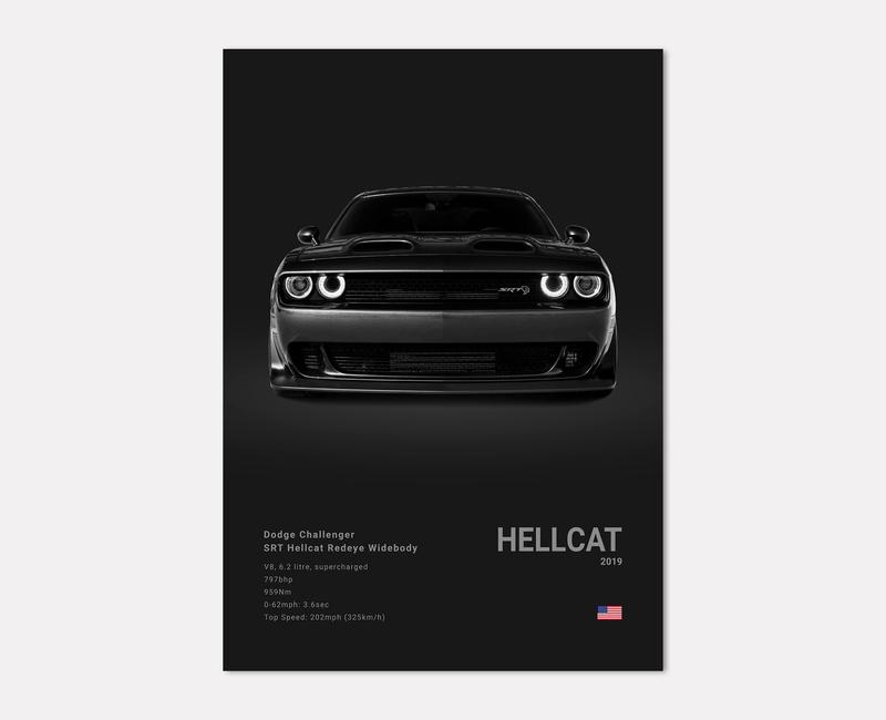 Dodge Challenger SRT Hellcat Redeye Poster No Framed Prints, Gifts For Men, Vintage Cars Posters, Car Lovers Gifts, Car Wall Art Room Decor