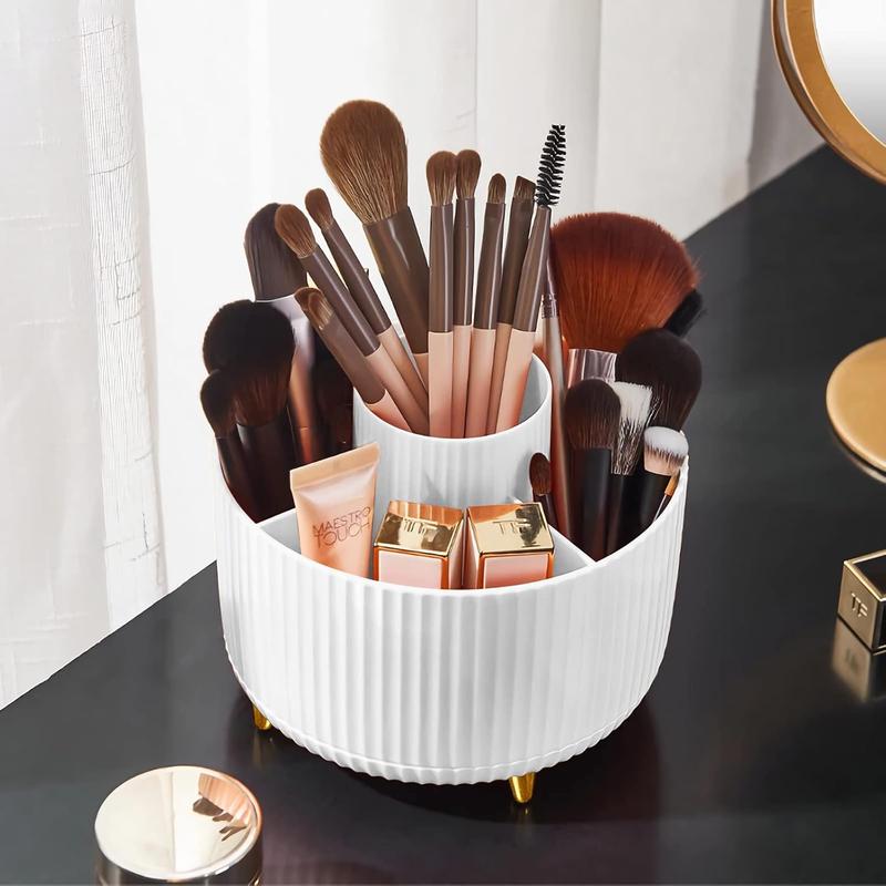 Makeup Brush Holder Organizer,360° Rotating Makeup Brush Organizer,5 Slot Make up Brushes Cup for Cosmetics, Nail Polish, Art Supply, Bathroom Vanity Desktop Organizer - White