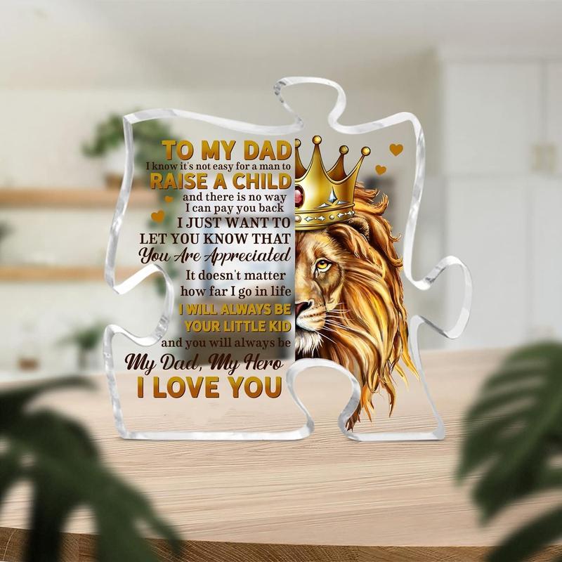 Room Decor Lion & Letter Pattern Clear Acrylic Plaque, Puzzle Design Desktop Ornamen, Candy Summer Desk Decoration for Home Office, Birthday Gift Ideas