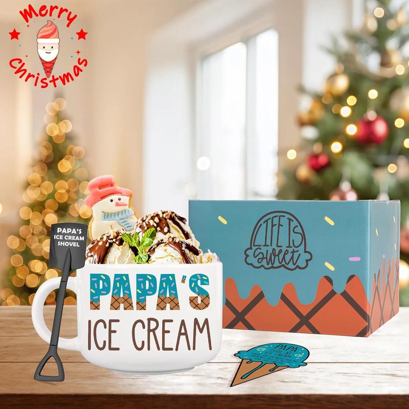 Papa Xmas Gifts from Grandkids, Papa Christmas Stocking Stuffer, Cool Papa Gift, Holidays Birthday Papa Gifts from Grandchildren, Novelty Papa Ceramic Bowl gift for Ice Cream Lover