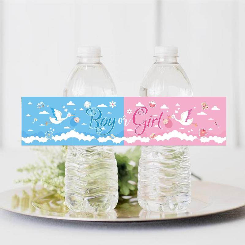 Water Bottle Sticker, 48pcs set Gender Reveal Water Bottle Sticker, Atmosphere Decoration Props, Gift for Boys & Girls, Party Decoration Supplies