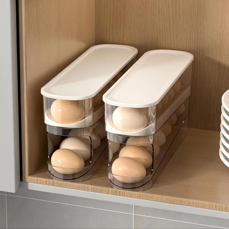 Egg Storage Box, 1 Count Double Layer Automatic Rolling Egg Holder, Space Saving Egg Organizer, Refrigerator Egg Holder, Home Organizer for Kitchen