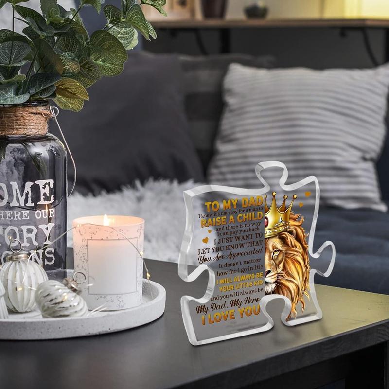 Room Decor Lion & Letter Pattern Clear Acrylic Plaque, Puzzle Design Desktop Ornamen, Candy Summer Desk Decoration for Home Office, Birthday Gift Ideas