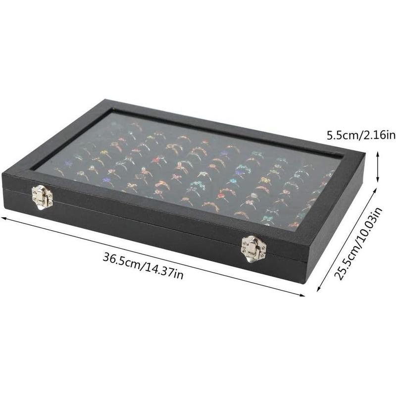 Ring Display Case Organizer Box with Transparent Lid, Ring Holder Showcase For Store Display Show Home, Ring Organizer For Rings, Studs Earrings (100 Slot, Black)