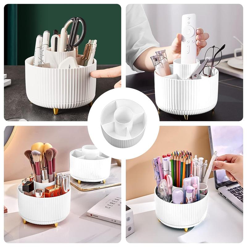 Makeup Brush Holder Organizer,360° Rotating Makeup Brush Organizer,5 Slot Make up Brushes Cup for Cosmetics, Nail Polish, Art Supply, Bathroom Vanity Desktop Organizer - White