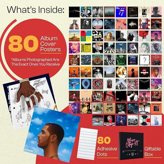 160 Pcs Album Covers | Unique Square Printed Photos 6x6 | Album Cover Posters Collage Kit | Music Posters for Room Aesthetic | Aesthetic Posters | 80 Poster Pack & 80 stickers | Album Cover Art Posters | Wall Posters