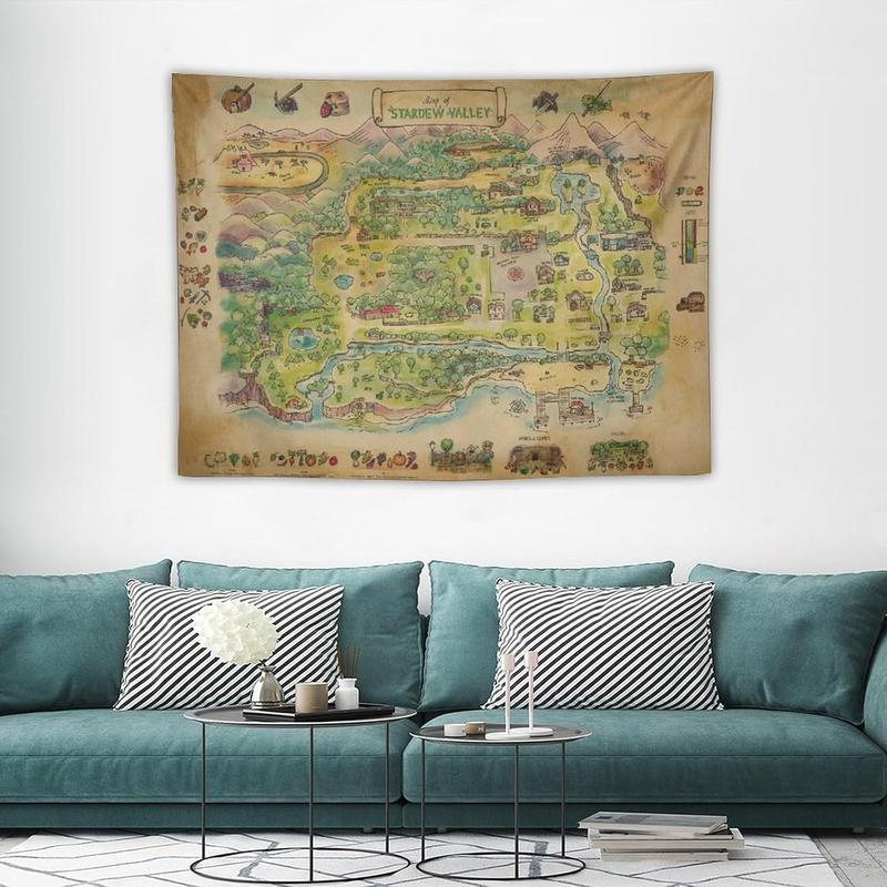 Stardew Valley Game Map Video Gaming Posters Tapestry Prints Room Aesthetic Wall Art Bedroom Tapestries Walls Bedroom Home Decor