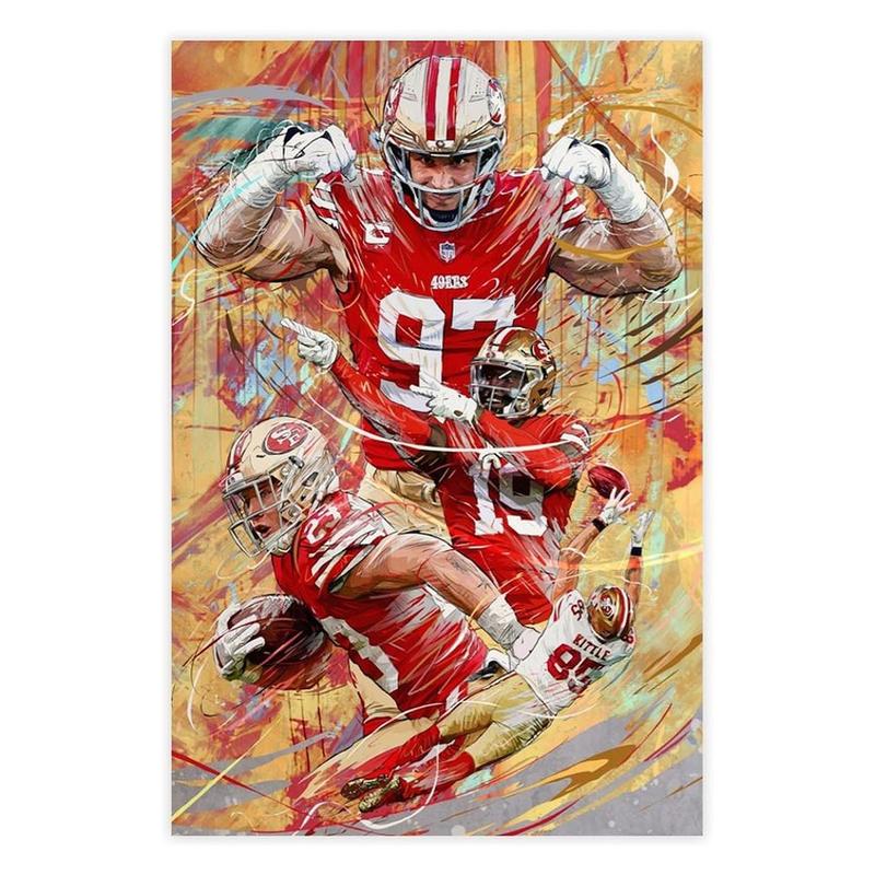 George Kittle Christian McCaffrey Deebo Samuel Nick Bosa Poster Canvas Poster Wall Art Decor Print Picture Paintings for Living Room Bedroom Decoration Unframe Gift Ornaments Artistic Photo Artistic Photo Artistic Photo