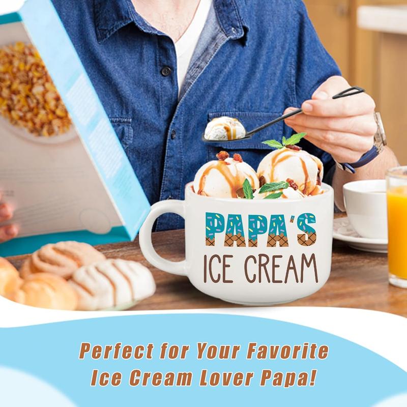 Papa Xmas Gifts from Grandkids, Papa Christmas Stocking Stuffer, Cool Papa Gift, Holidays Birthday Papa Gifts from Grandchildren, Novelty Papa Ceramic Bowl gift for Ice Cream Lover