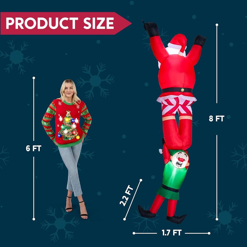 8FT Hanging Christmas Inflatables Decoration, Christmas Inflatable Climbing Santa with Falling Elf, Blow Up Inflatables with Build-in LEDs for Xmas Party Outdoor Yard Garden Lawn Decor winter decor