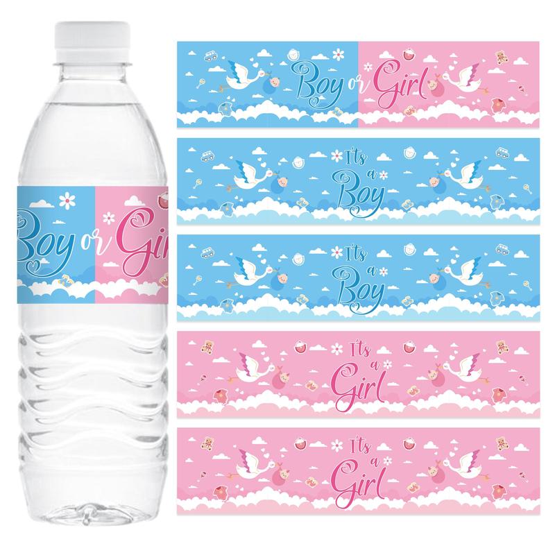 Water Bottle Sticker, 48pcs set Gender Reveal Water Bottle Sticker, Atmosphere Decoration Props, Gift for Boys & Girls, Party Decoration Supplies