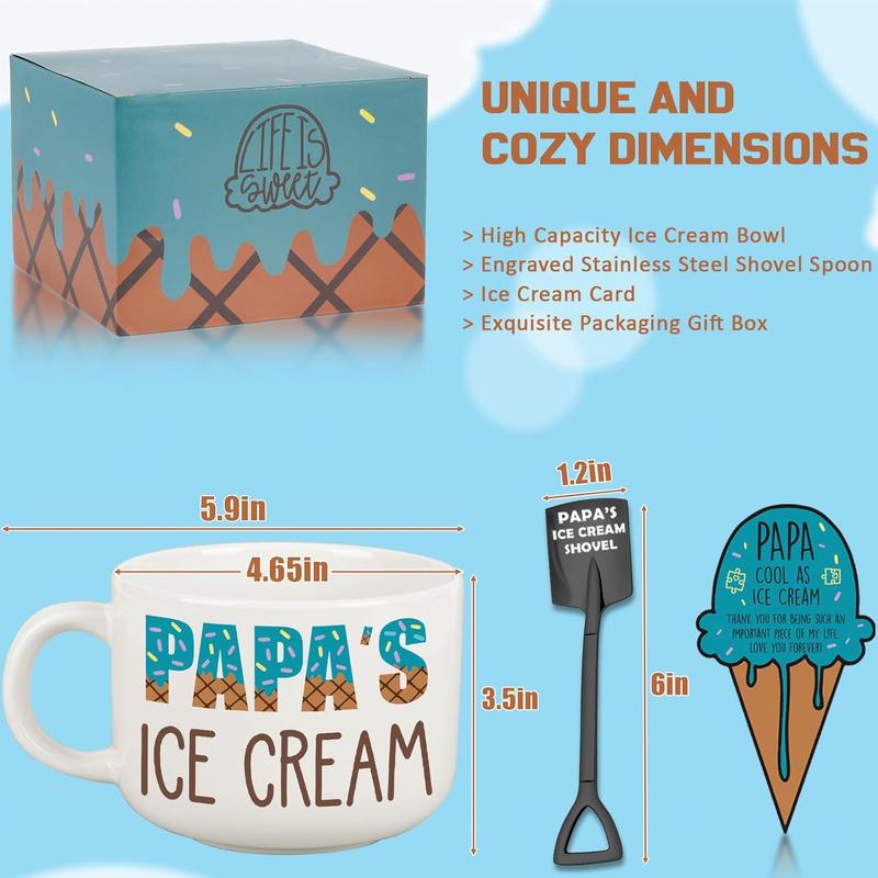 Papa Xmas Gifts from Grandkids, Papa Christmas Stocking Stuffer, Cool Papa Gift, Holidays Birthday Papa Gifts from Grandchildren, Novelty Papa Ceramic Bowl gift for Ice Cream Lover