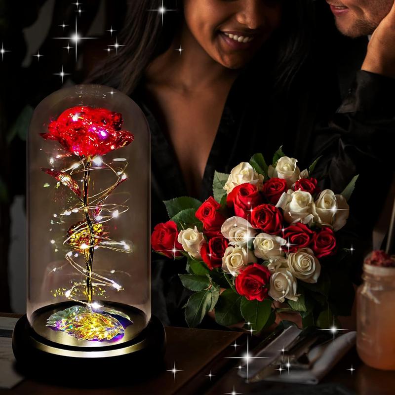 Christmas Rose Gifts for Women,Birthday Gifts for Women,Rose Flower Gifts for Women,Colorful Red Light Up Rose in A Dome,Rose Gifts for Mom Her Christmas,Thanksgiving,Anniversary