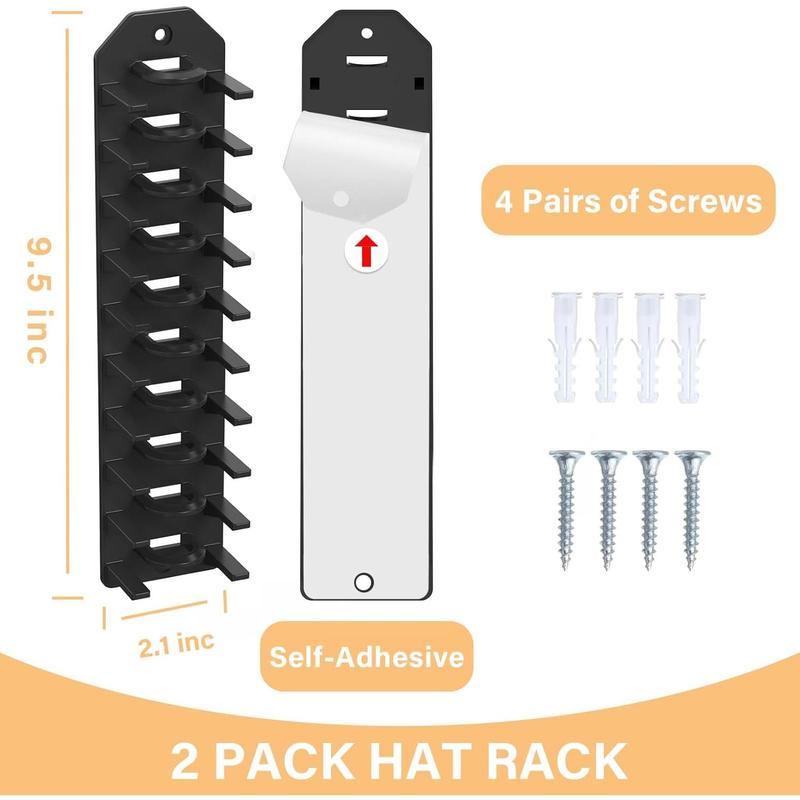 2 Pack Hat Organizer for Baseball Caps,Hat Rack for Wall, Compact Hat Storage Display Holder,Hold Up to 20 Hats,Hat Hanger Strong Adhesive Wall Drilled for Door,Bedroom,Closet