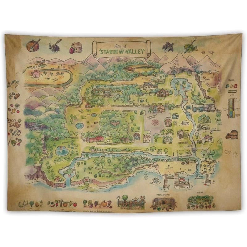 Stardew Valley Game Map Video Gaming Posters Tapestry Prints Room Aesthetic Wall Art Bedroom Tapestries Walls Bedroom Home Decor