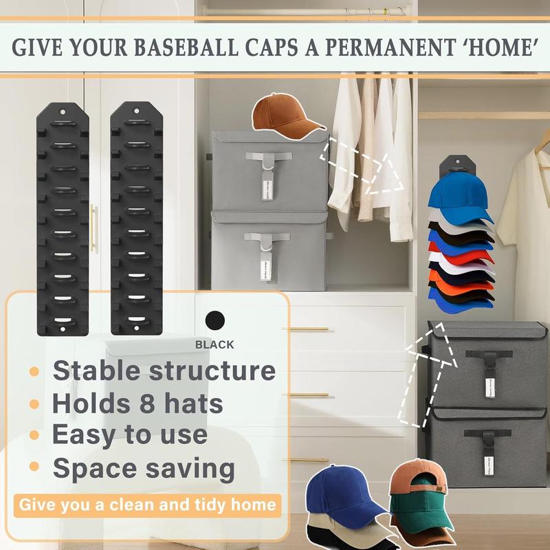 2 Pack Hat Organizer for Baseball Caps,Hat Rack for Wall, Compact Hat Storage Display Holder,Hold Up to 20 Hats,Hat Hanger Strong Adhesive Wall Drilled for Door,Bedroom,Closet