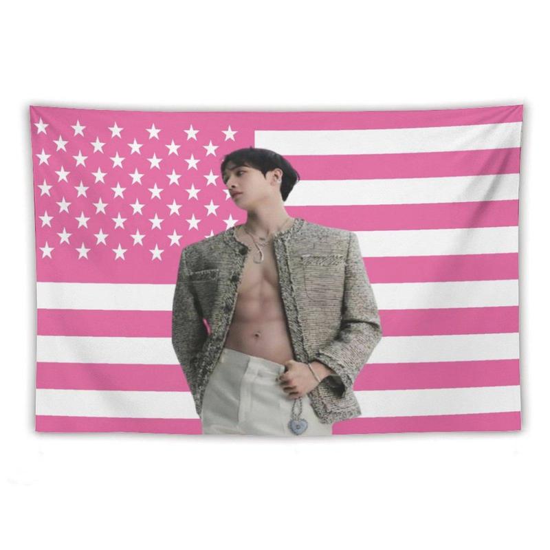 Art Tapestry Actor Star Wall Tapestry Bangchan Pink American Flag Poster Suitable for College Dormitory Bedroom Living Room Office Party Decoration Goods Gift