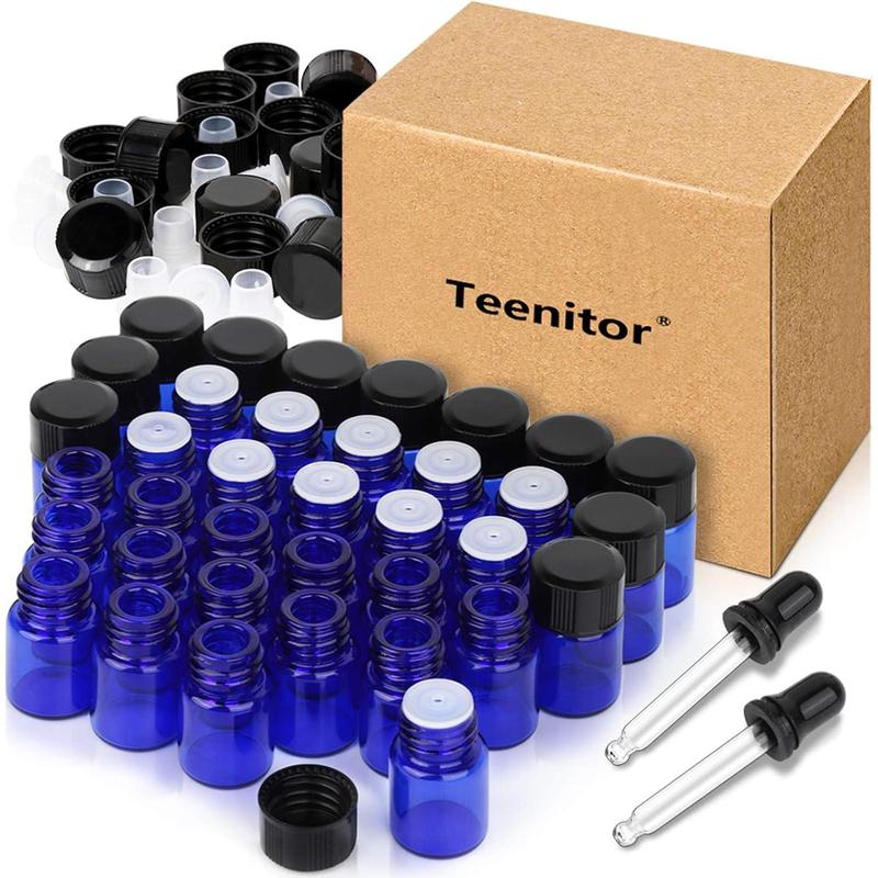 Essential Oils Sample Bottles, 36 Pcs 2 ml (5 8 Dram) Cobalt Blue Oil Bottles For Essential oils, Amber Glass Vials With 2 Free Glass Transfer Eye droppers