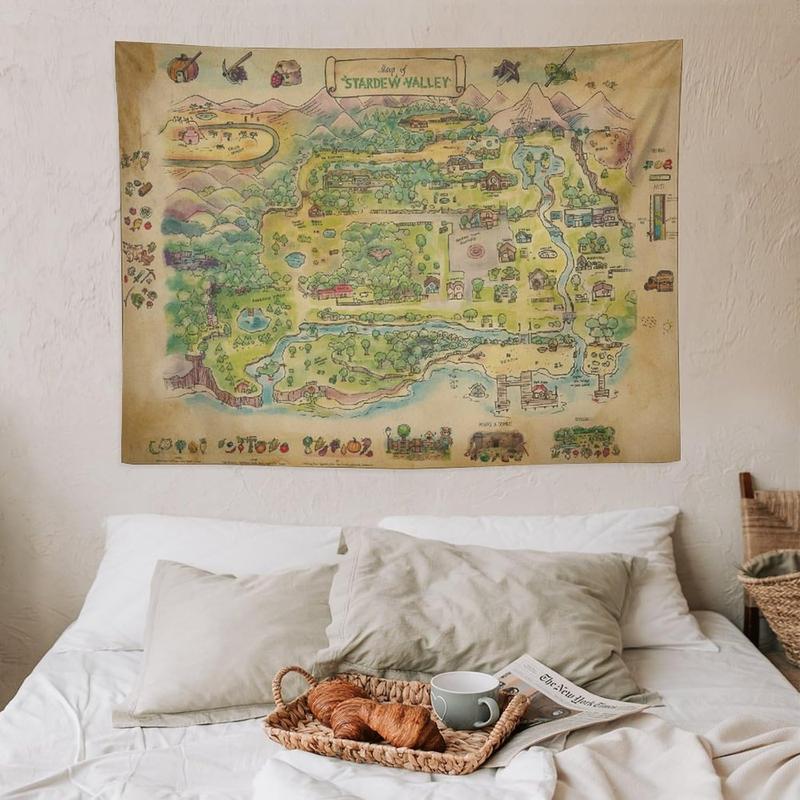 Stardew Valley Game Map Video Gaming Posters Tapestry Prints Room Aesthetic Wall Art Bedroom Tapestries Walls Bedroom Home Decor