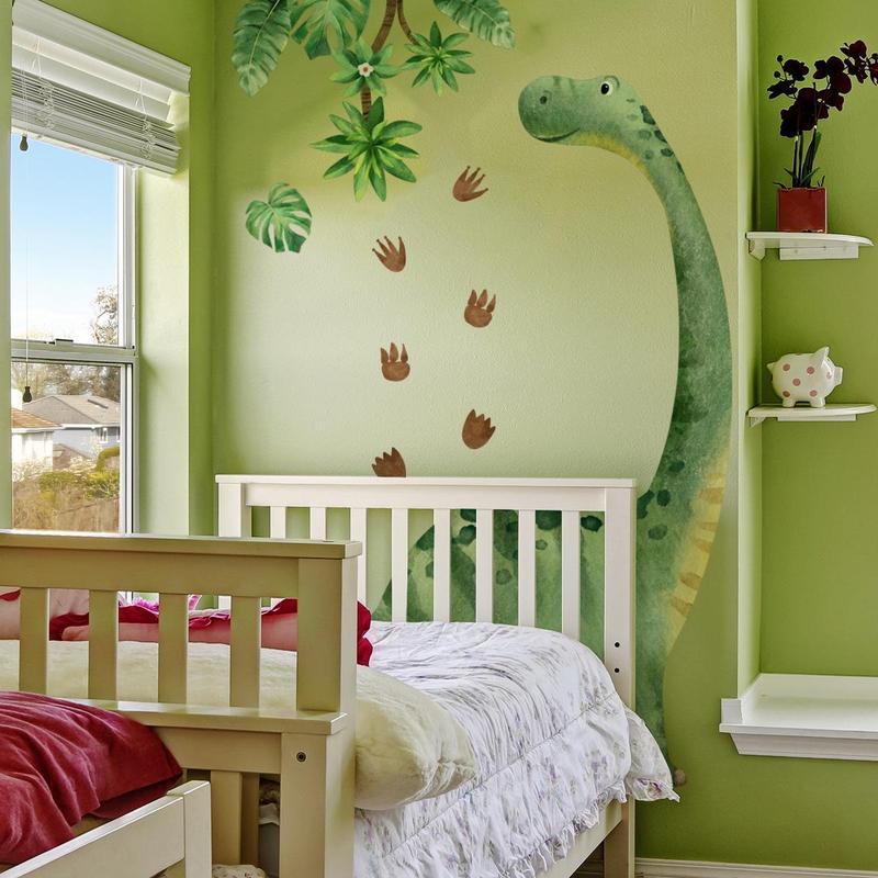 Cartoon Dinosaur & Leaf & Footprint Pattern Wall Sticker, 3 Sheets Animal Pattern Self-adhesive Wall Decal, Wall Decor for Home Bedroom Living Room