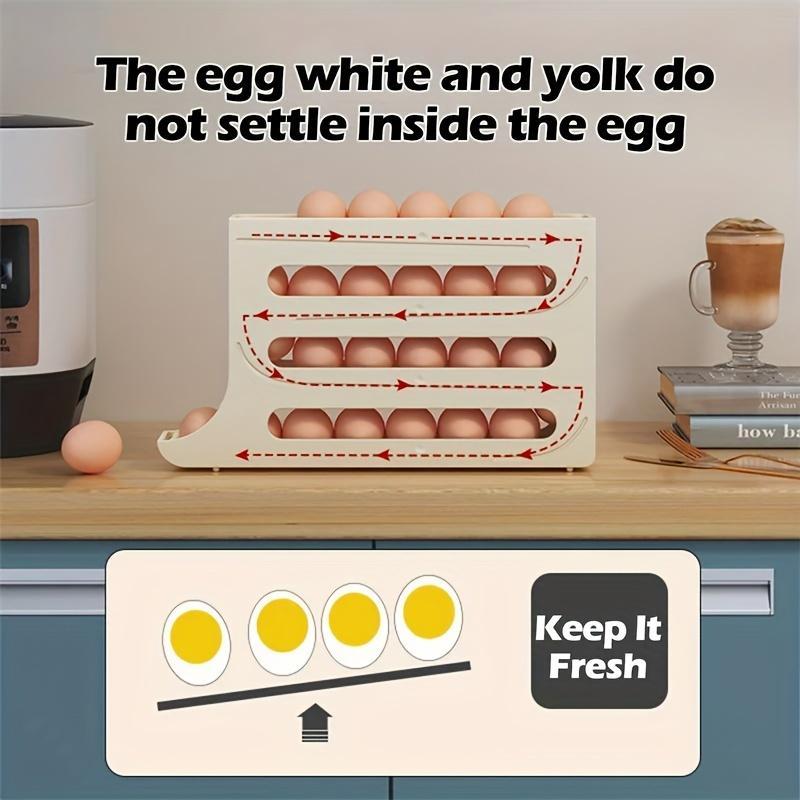 Refrigerator Egg Storage Box, Large Capacity Refrigerator Egg Holder, Automatic Egg Rolling Rack, Kitchen Storage Organizer