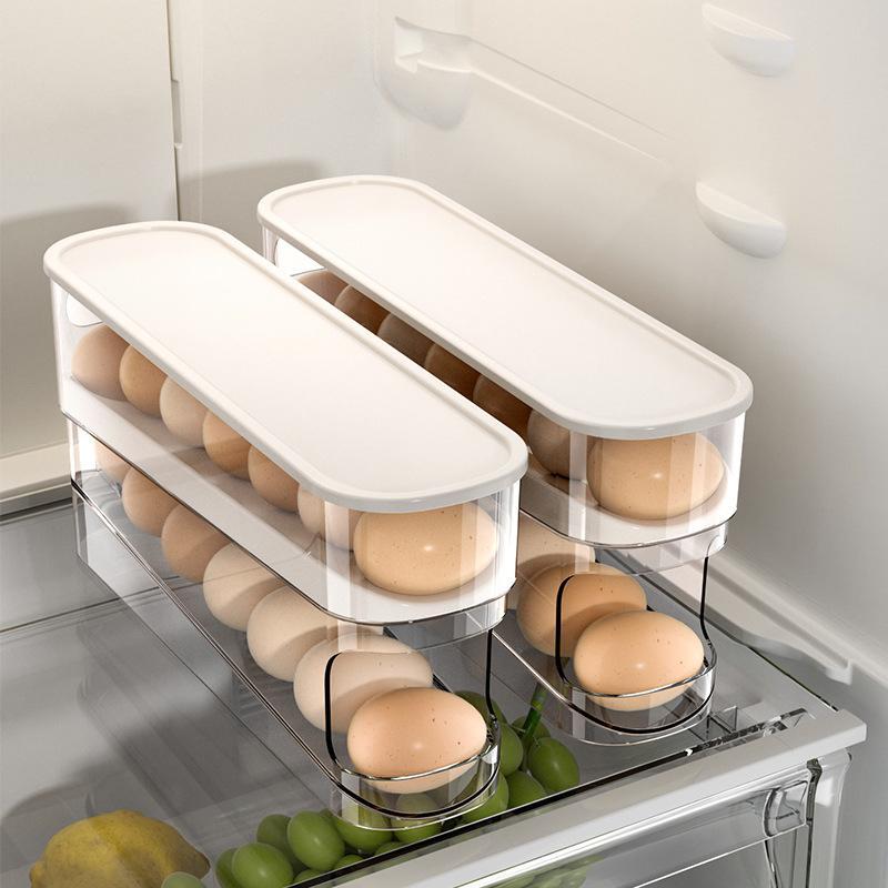 Egg Storage Box, 1 Count Double Layer Automatic Rolling Egg Holder, Space Saving Egg Organizer, Refrigerator Egg Holder, Home Organizer for Kitchen