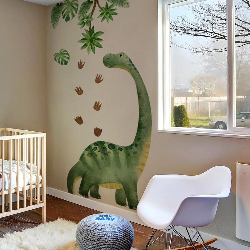 Cartoon Dinosaur & Leaf & Footprint Pattern Wall Sticker, 3 Sheets Animal Pattern Self-adhesive Wall Decal, Wall Decor for Home Bedroom Living Room