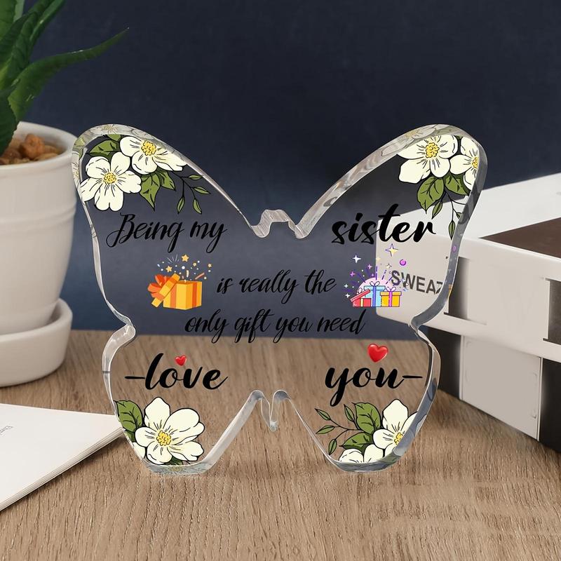 Butterfly & Floral Pattern Acrylic Plaque, Creative Decorative Plaque Gift, Gift for Sister, Home Decor Supplies, Bedroom Refresh Decor