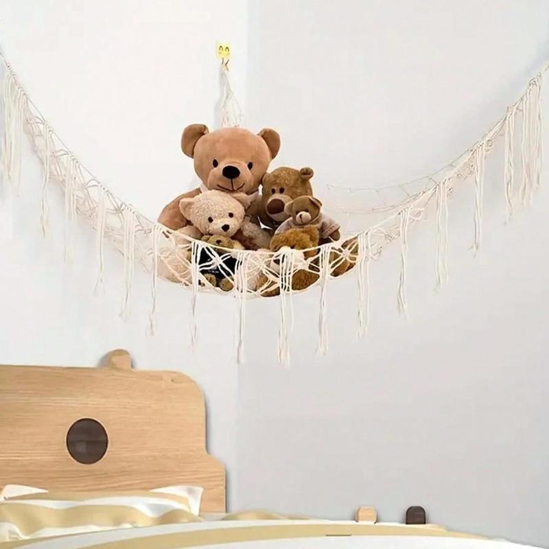 Plush Toy Net, 1 Count Hand-woven Rope Wall Mounted Triangular Toy Storage Corner Basket Organizer, Home Organizer for Living Room Bedroom Dormitory