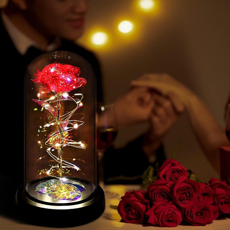 Christmas Rose Gifts for Women,Birthday Gifts for Women,Rose Flower Gifts for Women,Colorful Red Light Up Rose in A Dome,Rose Gifts for Mom Her Christmas,Thanksgiving,Anniversary