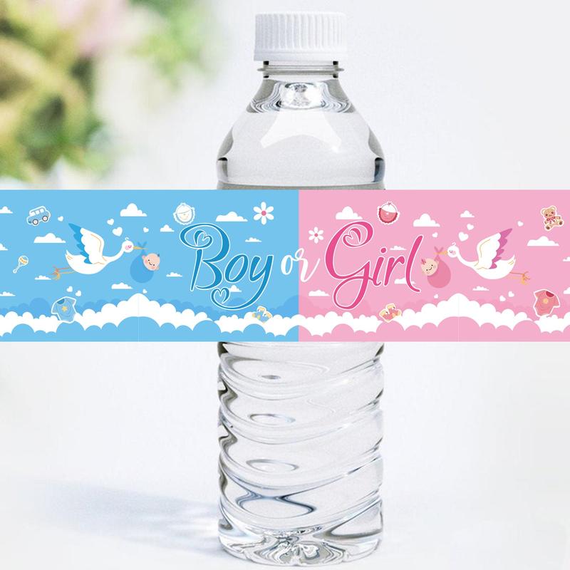 Water Bottle Sticker, 48pcs set Gender Reveal Water Bottle Sticker, Atmosphere Decoration Props, Gift for Boys & Girls, Party Decoration Supplies