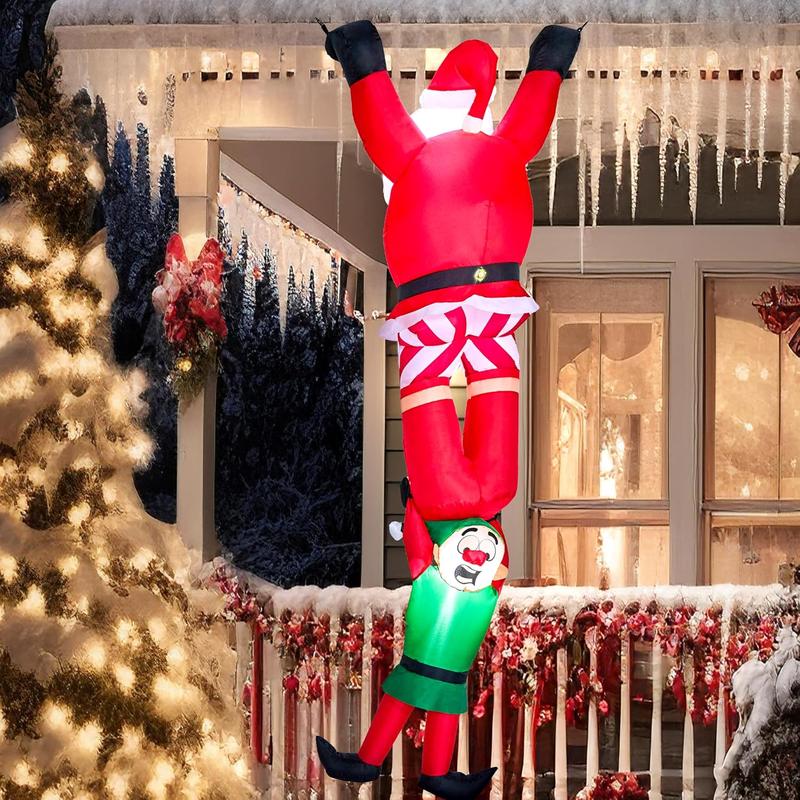 8FT Hanging Christmas Inflatables Decoration, Christmas Inflatable Climbing Santa with Falling Elf, Blow Up Inflatables with Build-in LEDs for Xmas Party Outdoor Yard Garden Lawn Decor winter decor