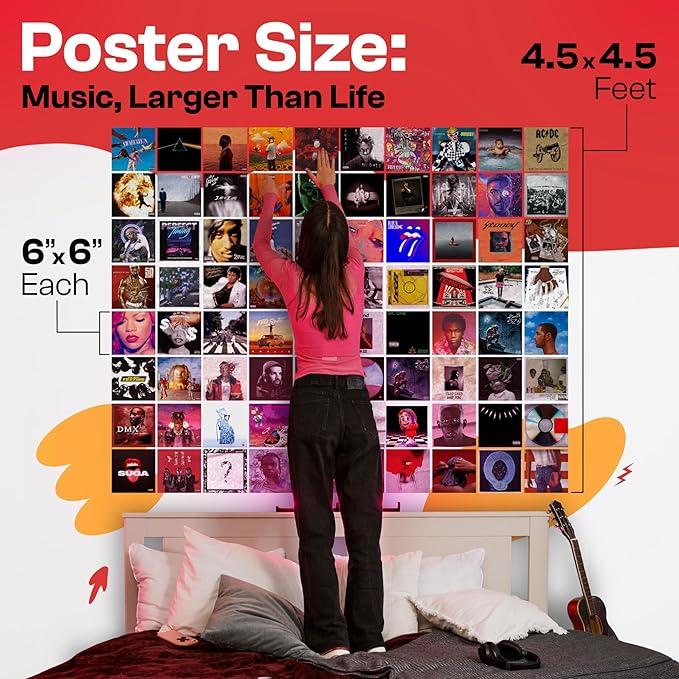 160 Pcs Album Covers | Unique Square Printed Photos 6x6 | Album Cover Posters Collage Kit | Music Posters for Room Aesthetic | Aesthetic Posters | 80 Poster Pack & 80 stickers | Album Cover Art Posters | Wall Posters