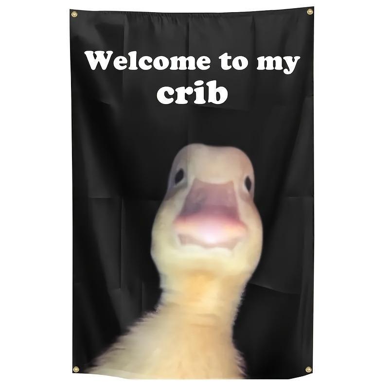 Welcome To My Crib Letter & Goose Pattern Backdrop, 1 Count Funny Goose Design Backdrop with Copper Ring, Decorative Banner for Home Party & Outdoor